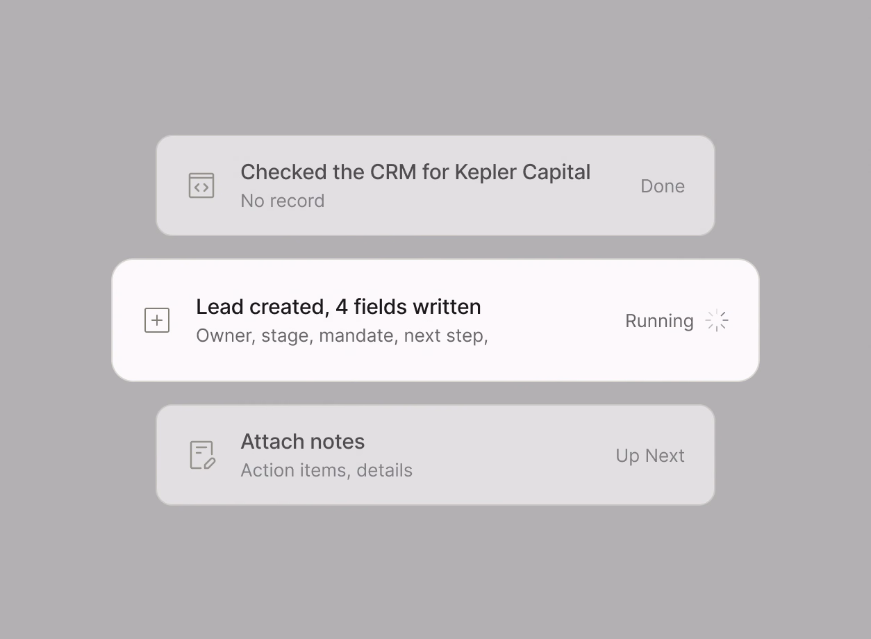 A Jamie workflow updating the CRM after a meeting