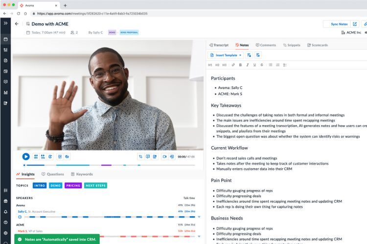 Avoma | AI tools for sales meeting transcriptions