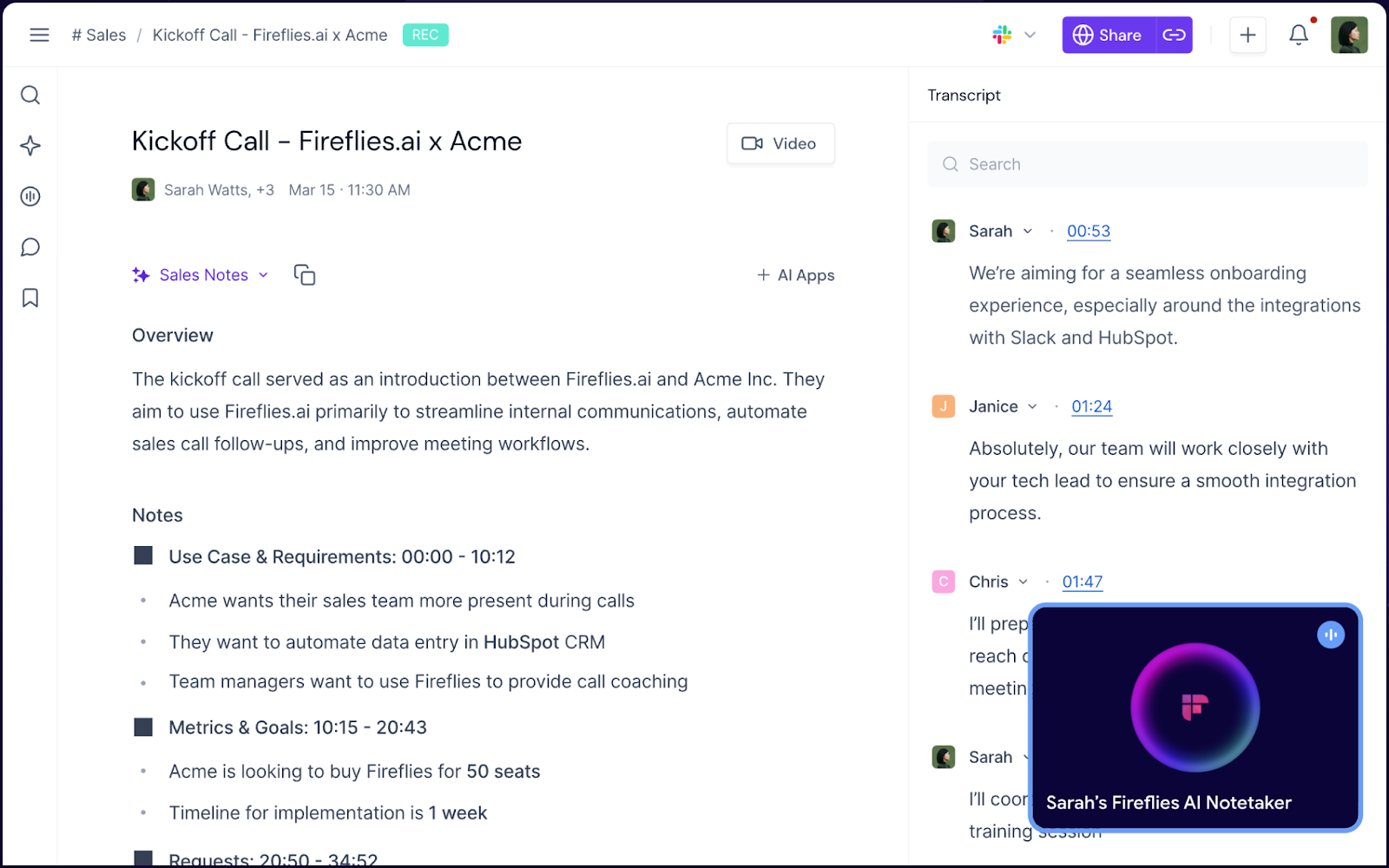 Fireflies AI | AI tools for sales meeting transcriptions