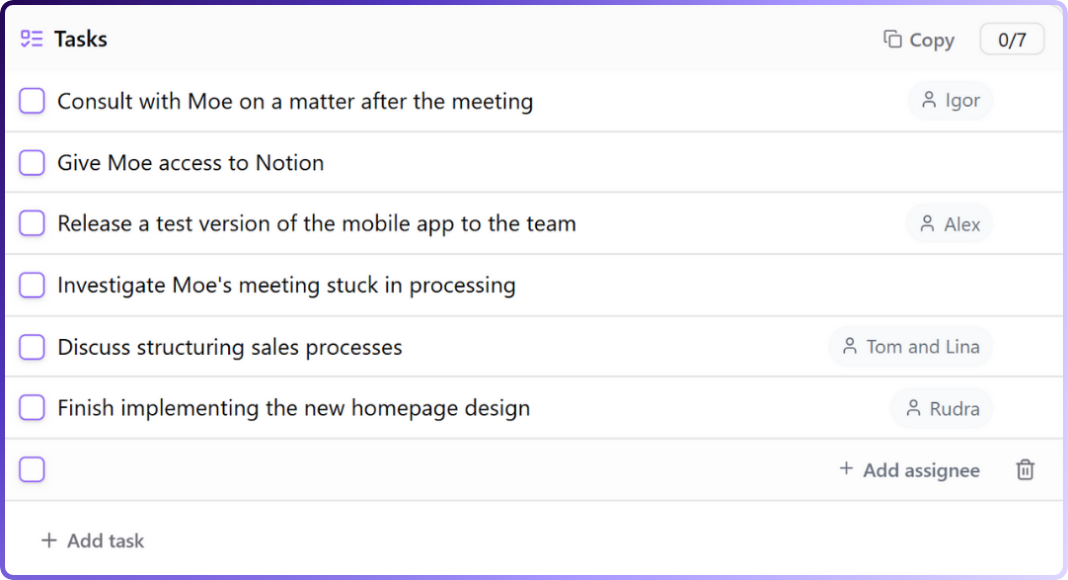 Jamie extracts action item and decision after analyzing your meeting audio. | best ai tools for sales meeting transcripts